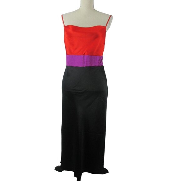 Express Satin Color Block Tier Midi Slip Dress Size S $98 - Picture 4 of 10